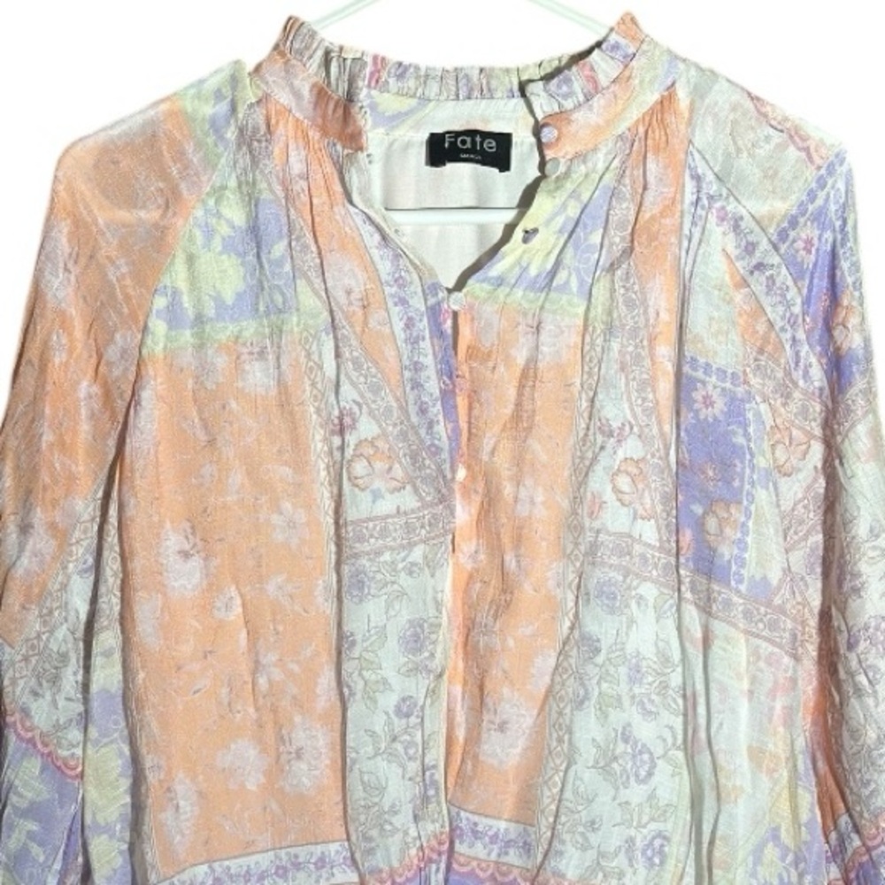 Fate Colorful Patchwork Bubble Sleeve Blouse Size… - image 6